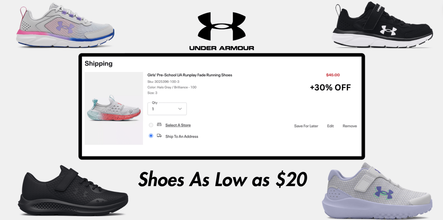 &Lt;S&Gt;Dont Miss This Huge Under Armour Shoe Sale For Kids! + 30% Off Additional Coupon!&Lt;/S&Gt; Expired